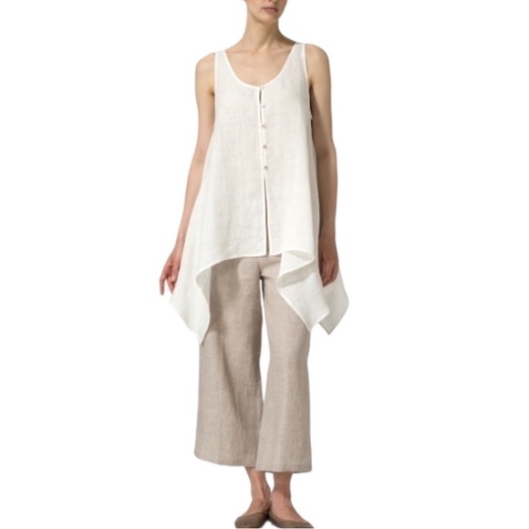 VIVID LINEN HANDKERCHIEF SLEEVELESS OFF WHITE TOP SIZE 3X - Picture 3 of 10